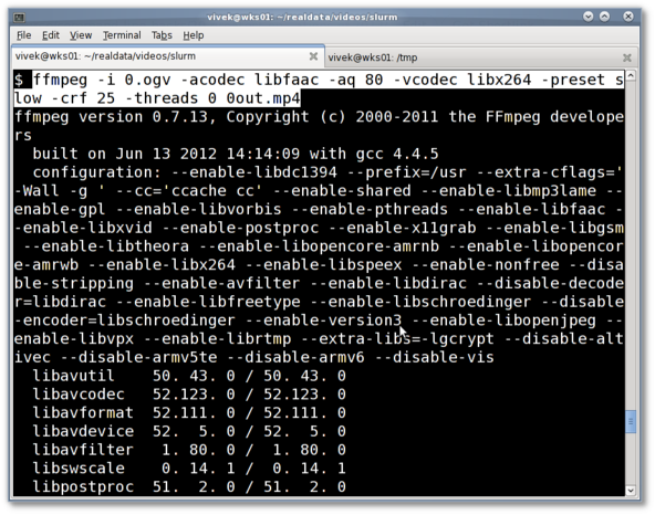 Fig.06: ffmpeg in action (ogv to mp4 conversion)